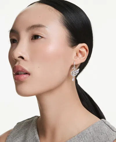 Swarovski Swan Vienna Rhodium Plated Earrings In Metallic