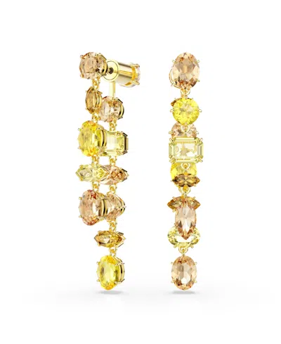 Swarovski Gema Mixed Cut Crystal Front To Back Earrings In Gold