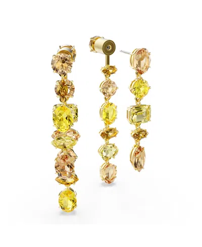 Swarovski Gema Mixed Cut Crystal Front To Back Earrings In Gold
