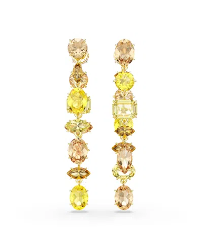 Swarovski Gema Mixed Cut Crystal Front To Back Earrings In Gold