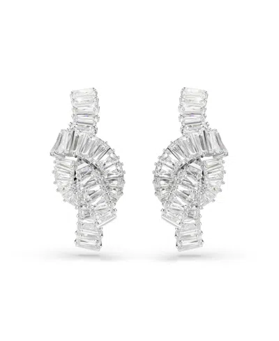 Swarovski Matrix Rhodium Plated Baguette Cut Earrings In Metallic