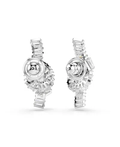Swarovski Matrix Rhodium Plated Baguette Cut Earrings In Metallic