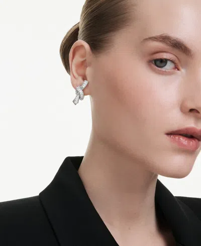 Swarovski Matrix Rhodium Plated Baguette Cut Earrings In Metallic
