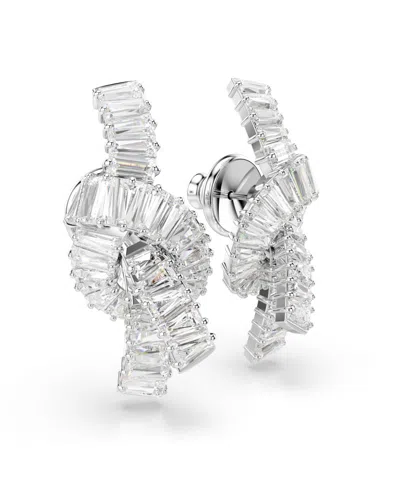 Swarovski Matrix Rhodium Plated Baguette Cut Earrings In Metallic
