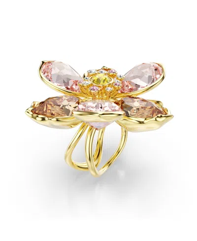 Swarovski Idyllia Multicolored Gold-tone Plated Motif Ring In Gold