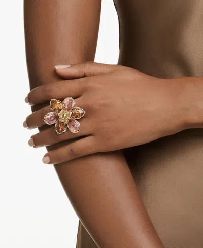 Swarovski Idyllia Multicolored Gold-tone Plated Motif Ring In Gold