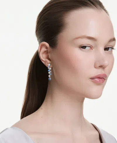 Swarovski Constella Rhodium Plated Drop Earrings In Blue