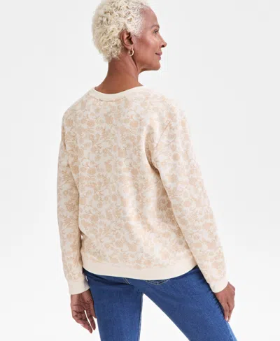 Style & Co Women's Printed Fleece Crewneck Sweatshirt, Macy's Exclusive In Neutral