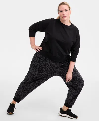 Id Ideology Plus Size Relaxed Crewneck Fleece Sweatshirt, Macy's Exclusive In Black