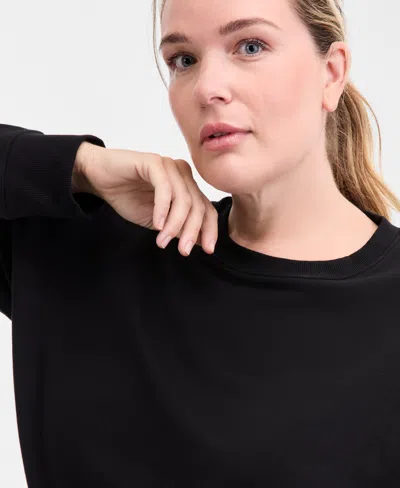 Id Ideology Plus Size Relaxed Crewneck Fleece Sweatshirt, Macy's Exclusive In Black