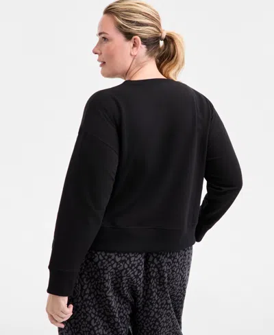 Id Ideology Plus Size Relaxed Crewneck Fleece Sweatshirt, Macy's Exclusive In Black