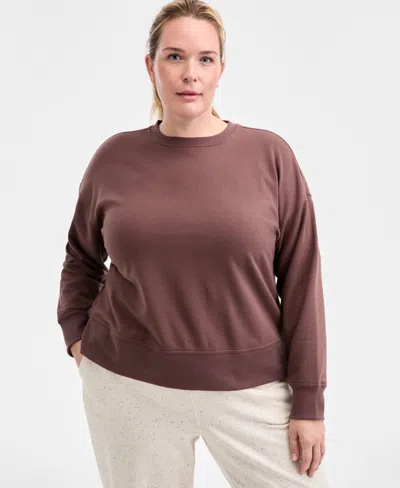 Id Ideology Plus Size Relaxed Crewneck Fleece Sweatshirt, Macy's Exclusive In Brown