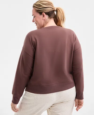Id Ideology Plus Size Relaxed Crewneck Fleece Sweatshirt, Macy's Exclusive In Brown