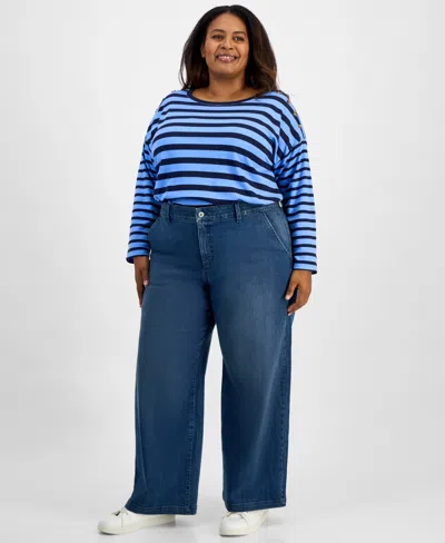 Style & Co Plus Size High Rise Wide-leg Jeans, Macy's Exclusive In Blue