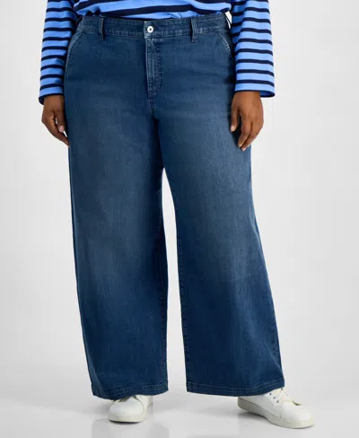 Style & Co Plus Size High Rise Wide-leg Jeans, Macy's Exclusive In Blue