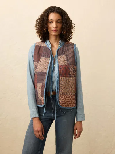 Faherty Indigo Quilted Patchwork Vest Indra Patchwork In Brown
