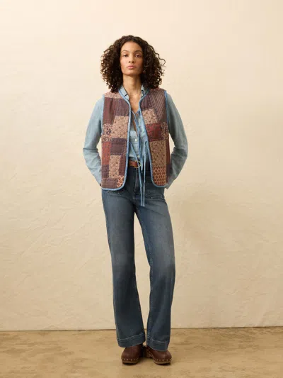 Faherty Indigo Quilted Patchwork Vest Indra Patchwork In Brown