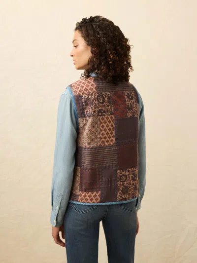 Faherty Indigo Quilted Patchwork Vest Indra Patchwork In Brown
