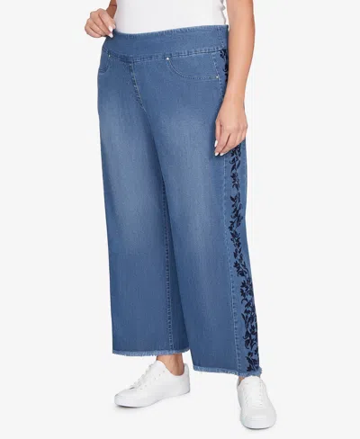Ruby Rd. Plus Size Flocked Bootcut Ankle Jeans In Blue