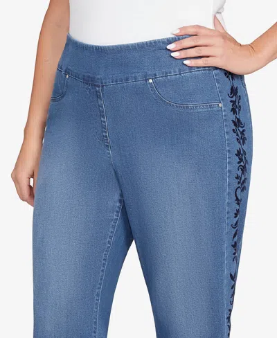 Ruby Rd. Plus Size Flocked Bootcut Ankle Jeans In Blue