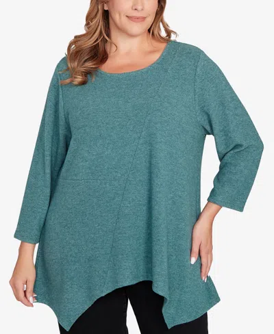 Ruby Rd. Plus Size Solid Spliced Cozy Knit Top In Blue