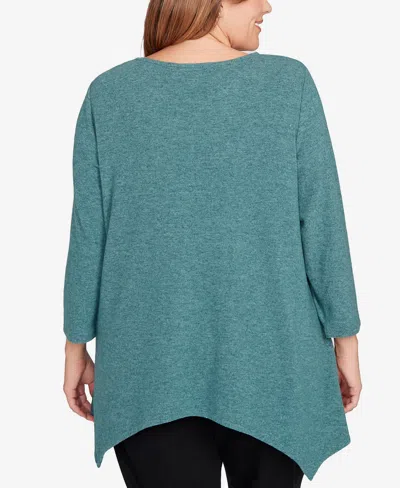 Ruby Rd. Plus Size Solid Spliced Cozy Knit Top In Blue