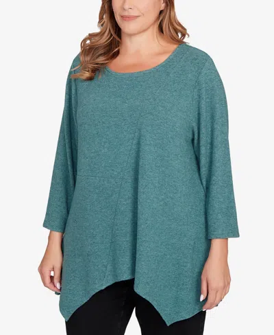 Ruby Rd. Plus Size Solid Spliced Cozy Knit Top In Blue