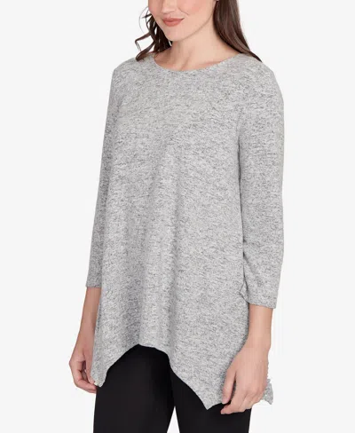 Ruby Rd. Plus Size Solid Spliced Cozy Knit Top In Gray
