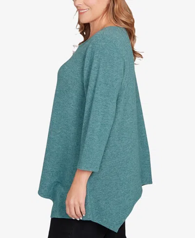 Ruby Rd. Plus Size Solid Spliced Cozy Knit Top In Blue