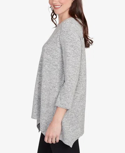 Ruby Rd. Plus Size Solid Spliced Cozy Knit Top In Gray
