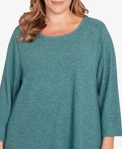 Ruby Rd. Plus Size Solid Spliced Cozy Knit Top In Blue