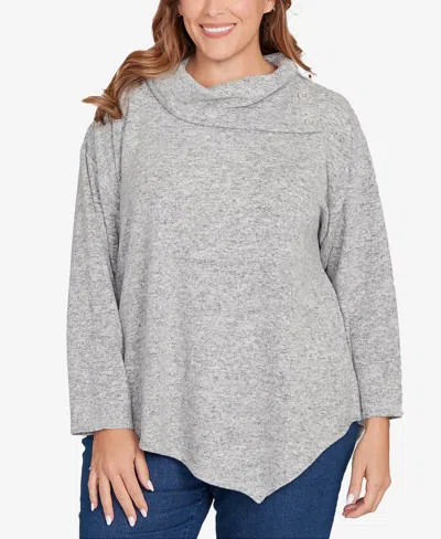 Ruby Rd. Plus Size Heather Cozy Knit Split Cowl Top In Gray