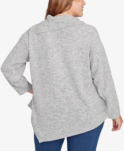 Ruby Rd. Plus Size Heather Cozy Knit Split Cowl Top In Gray