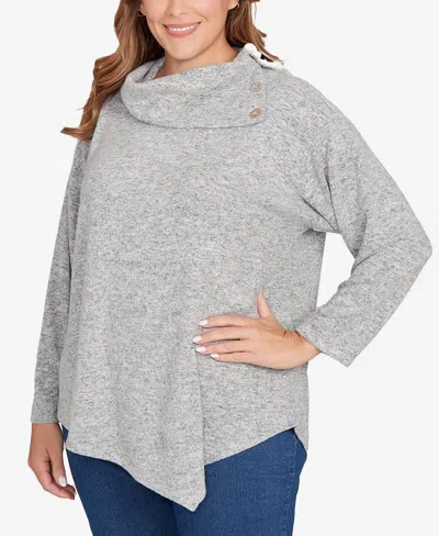 Ruby Rd. Plus Size Heather Cozy Knit Split Cowl Top In Gray