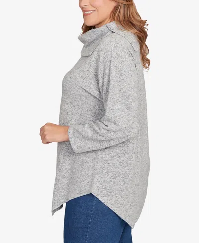 Ruby Rd. Plus Size Heather Cozy Knit Split Cowl Top In Gray