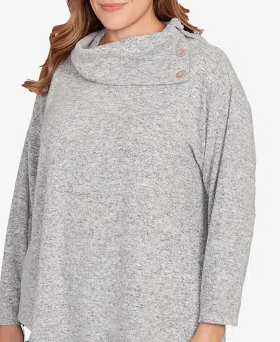 Ruby Rd. Plus Size Heather Cozy Knit Split Cowl Top In Gray