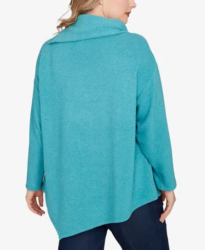 Ruby Rd. Plus Size Heather Cozy Knit Split Cowl Top In Blue