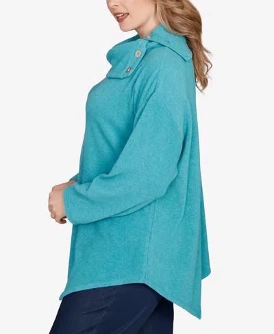 Ruby Rd. Plus Size Heather Cozy Knit Split Cowl Top In Blue
