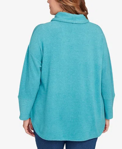 Ruby Rd. Plus Size Cozy Cowl Neck Drawstring Sweater In Blue