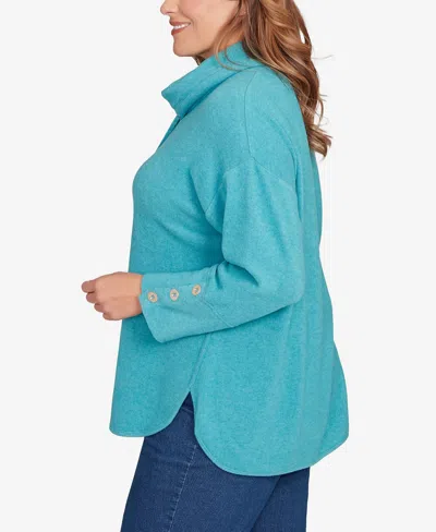 Ruby Rd. Plus Size Cozy Cowl Neck Drawstring Sweater In Blue