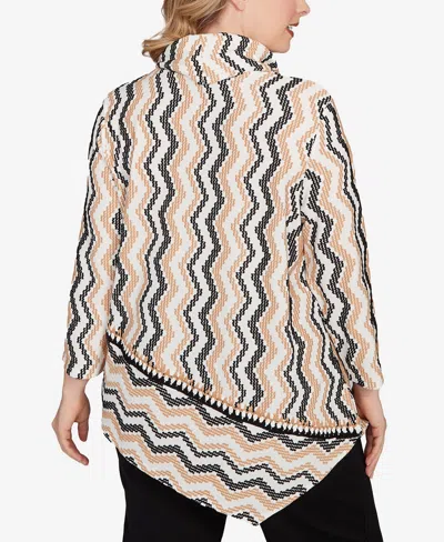 Ruby Rd. Plus Size Cowl Neck Zigzig Textured Knit Top In Neutral
