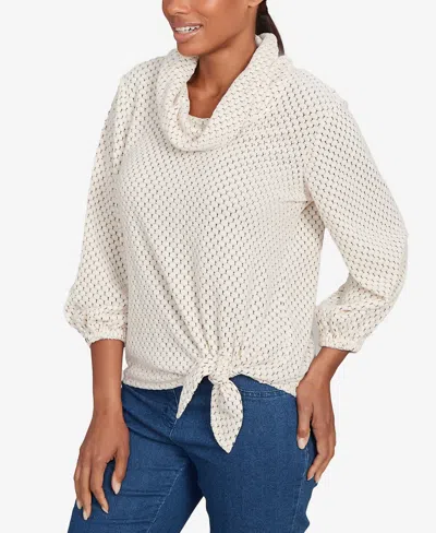 Ruby Rd. Plus Size Honeycomb Chenille Cowl Neck Top In Neutral