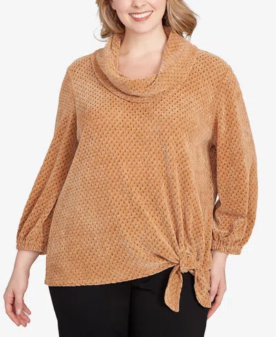Ruby Rd. Plus Size Honeycomb Chenille Cowl Neck Top In Brown