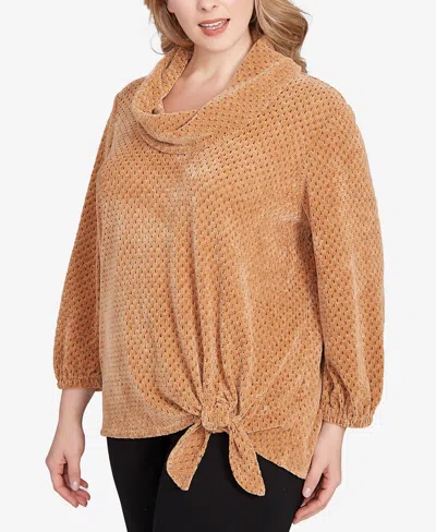 Ruby Rd. Plus Size Honeycomb Chenille Cowl Neck Top In Brown