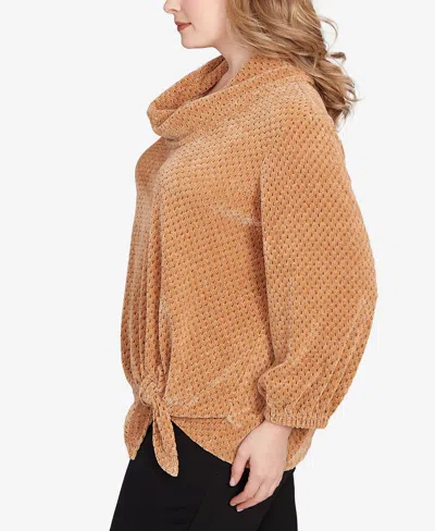 Ruby Rd. Plus Size Honeycomb Chenille Cowl Neck Top In Brown