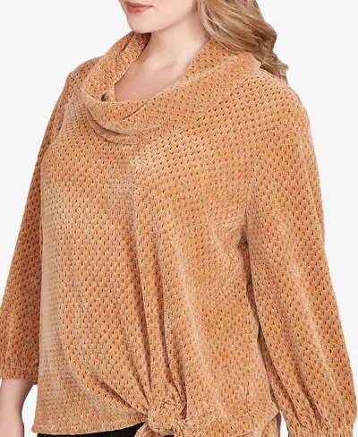 Ruby Rd. Plus Size Honeycomb Chenille Cowl Neck Top In Brown