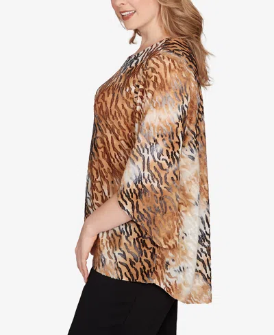 Ruby Rd. Plus Size Tie Dye Zebra Jacquard Textured Top In Brown