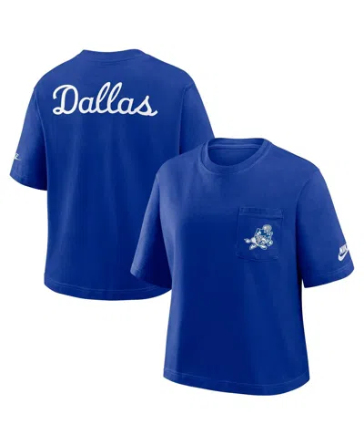 Nike Women's Navy Dallas Cowboys Rewind Pocket Boxy T-shirt In Blue