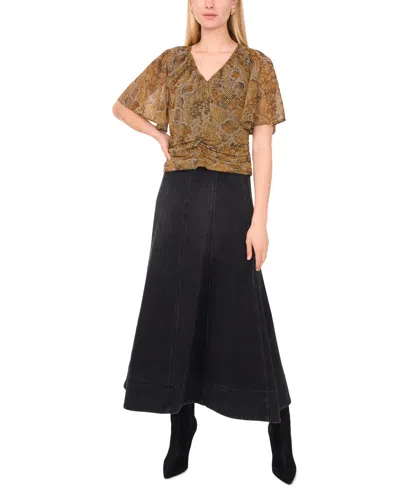 1.state Flutter Sleeve Top In Brown