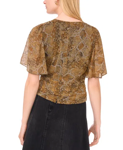 1.state Flutter Sleeve Top In Brown